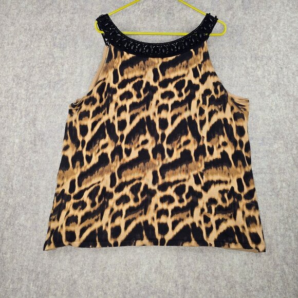 Jones New York Signature Woman 3X Tank Top Black/Beige Animal Print - Picture 2 of 6